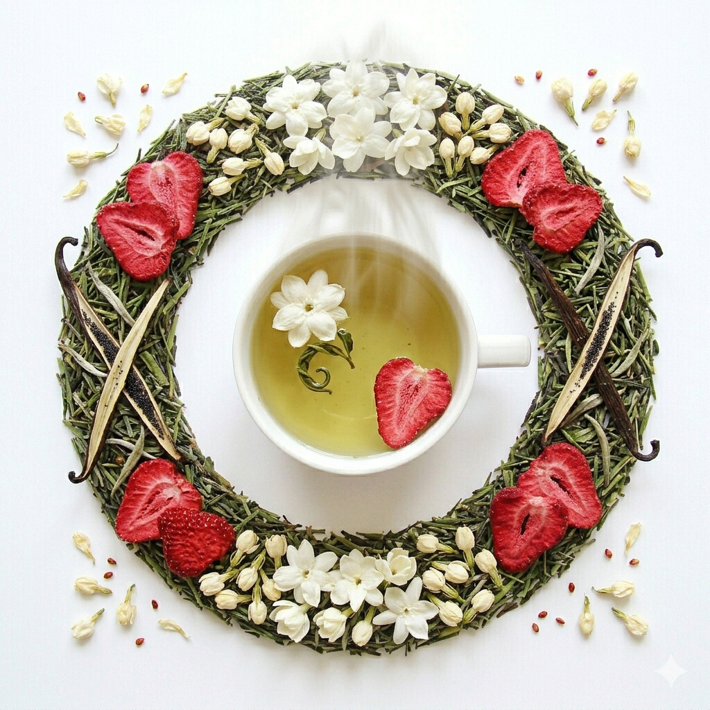 Thé vert parfumé "JARDIN D'ETE" - Saveur Fraise Jasmin